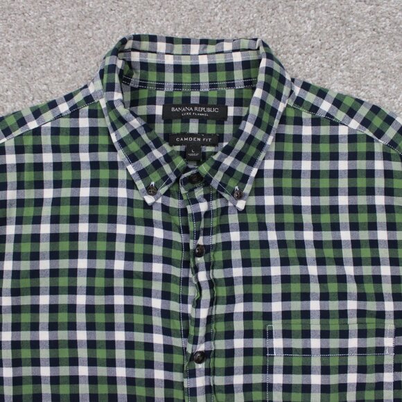 Banana Republic Luxe Flannel Shirt Mens Large Green/Black Camden Fit Cotton L/S - Picture 6 of 14
